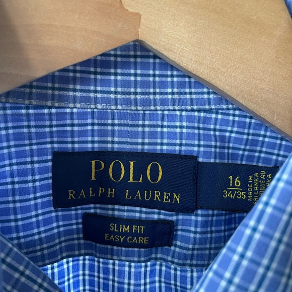POLO RALPH LAUREN DRESS SHIRT, BLUE, CHECKERED - Picture 4 of 4